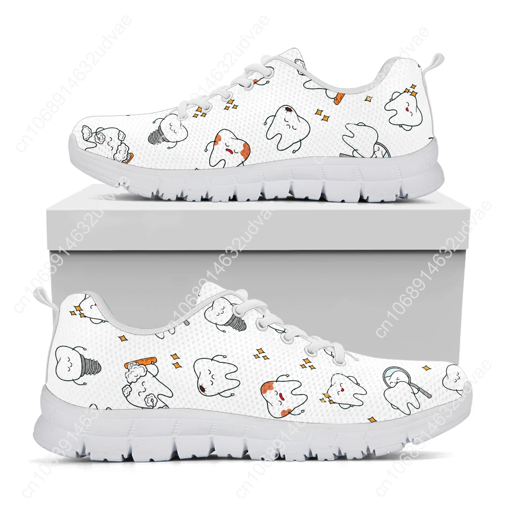 Cute Cartoon Dentist Tooth Cartoon Pattern Femme Flat Shoes Breathable Air Casual Sneaker for Women Non-Slip Zapatos