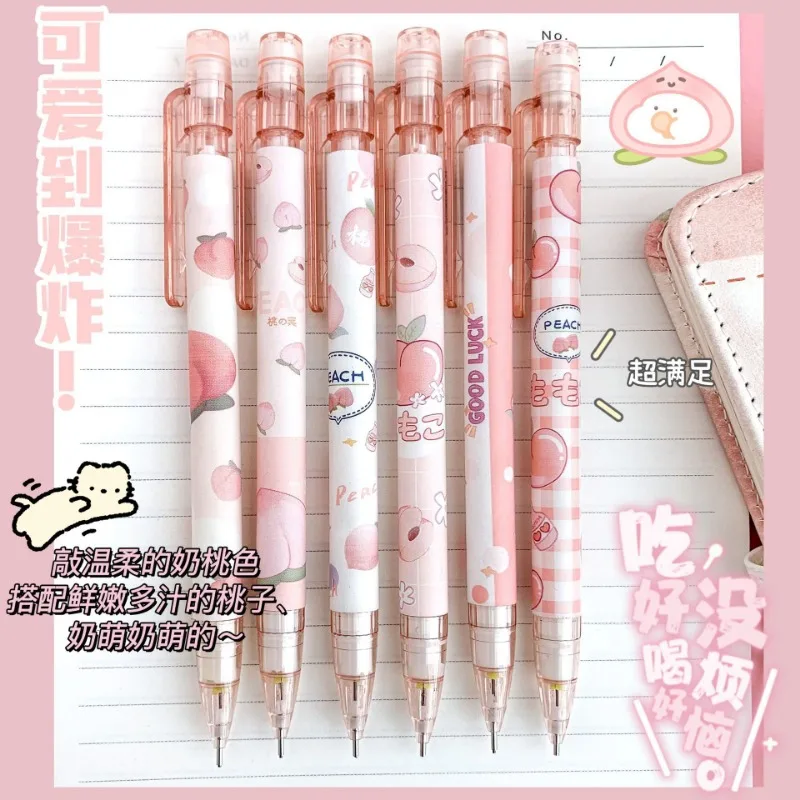 6 pçs 0.5mm lápis mecânicos kawaii lápis automáticos com borrachas estudantes papelaria ferramenta de escrita bonito material de escritório escolar