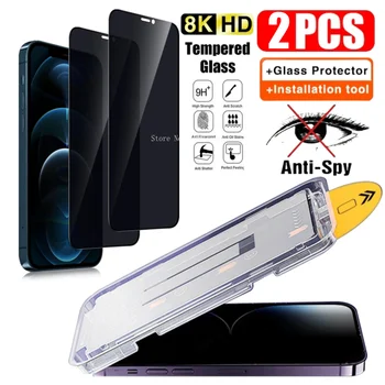 2 adet gizlilik temperli cam ekran koruyucu IPhone 15 14 13 12 11 Pro Max XS artı Anti-Spy tozsuz kurulum koruyucu