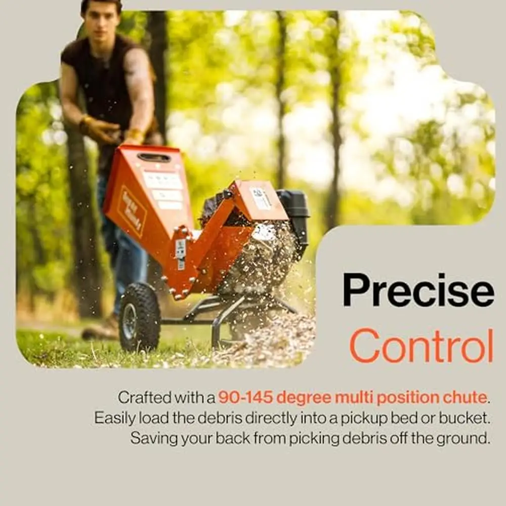 Wood Chipper Shredder Mulcher 7HP Engine Heavy Duty Vertical Extended Discharge Compact Design 3" Max Capacity Fireplace