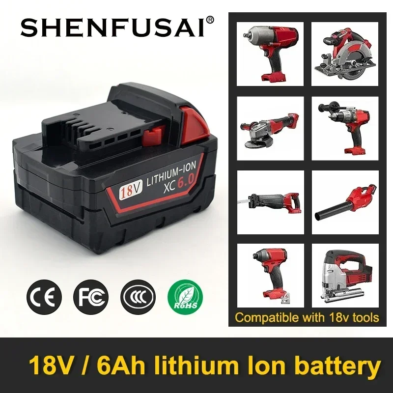 

12Ah Новый резервный литиевый аккумулятор для Milwaukee M18 XC, 18V, 9,0 AH, 48-11-1860, 48-11-1850, 48-11-1840, 48-11-1820