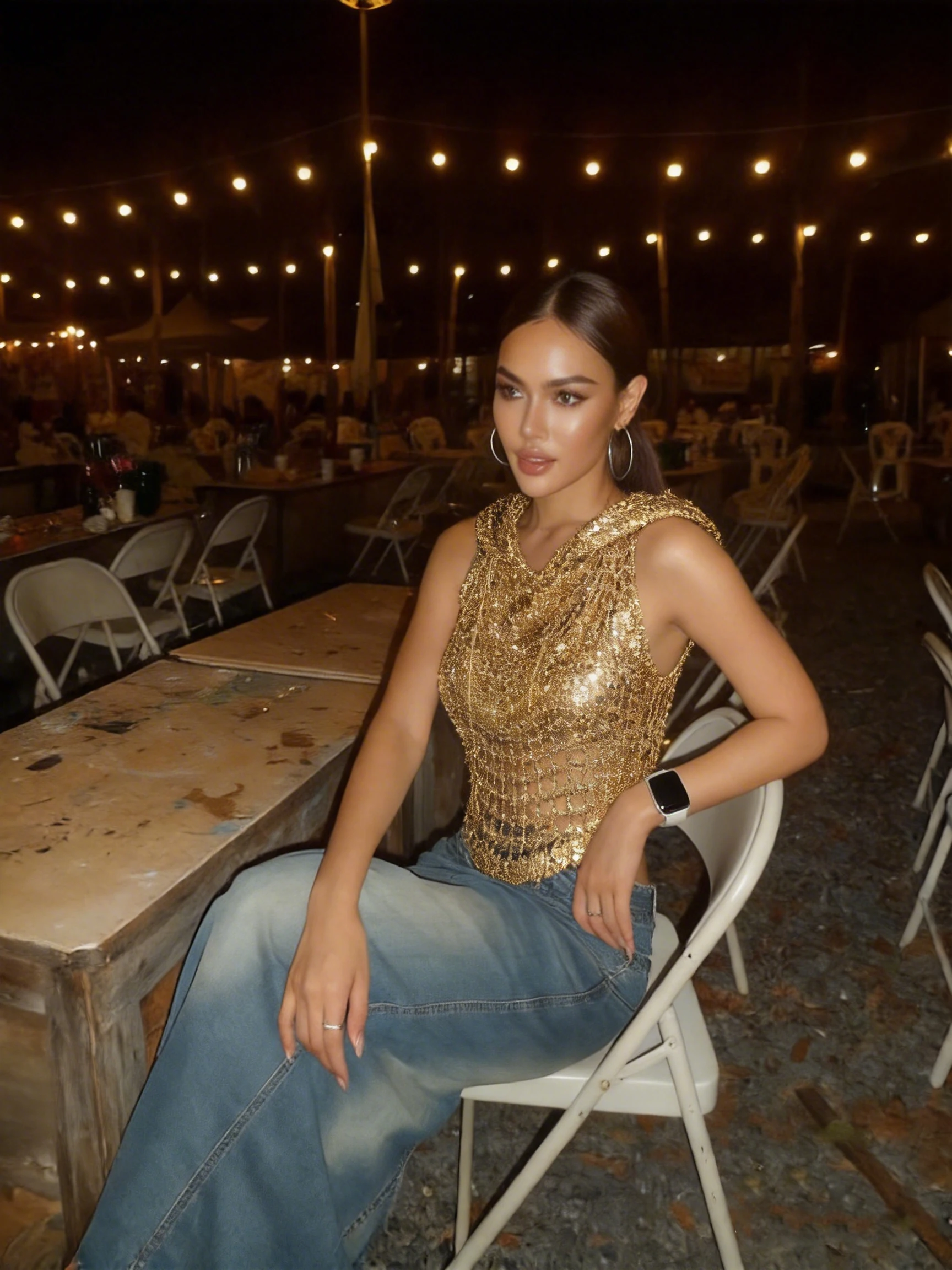 Women Acrylic Sequins Shiny Hooded Tank Top Summer Sexy Hollow Out See Through Backless Bandage Camisole Rave Festival Party Top