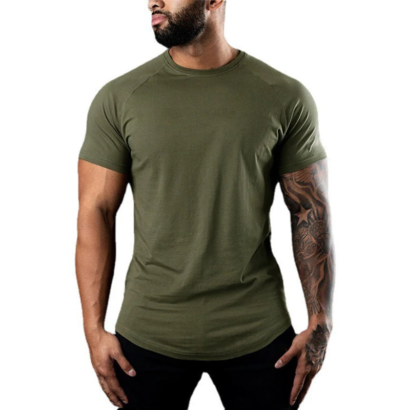 New Fashion Plain Tops Tees Fitness Mens Crew Neck T-Shirt Short Sleeve Muscle Joggers Bodybuilding Male Gym Clothes Slim Fit T