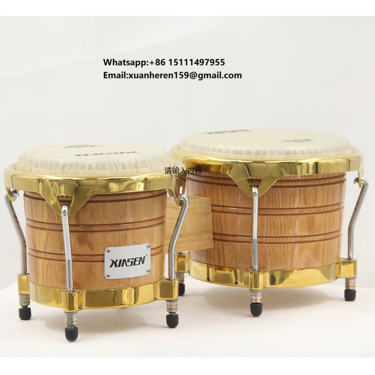 Percussion Instrument Imported Leather Conjoined Bongo Drum Solid Wood Tambourine for Young Musicians