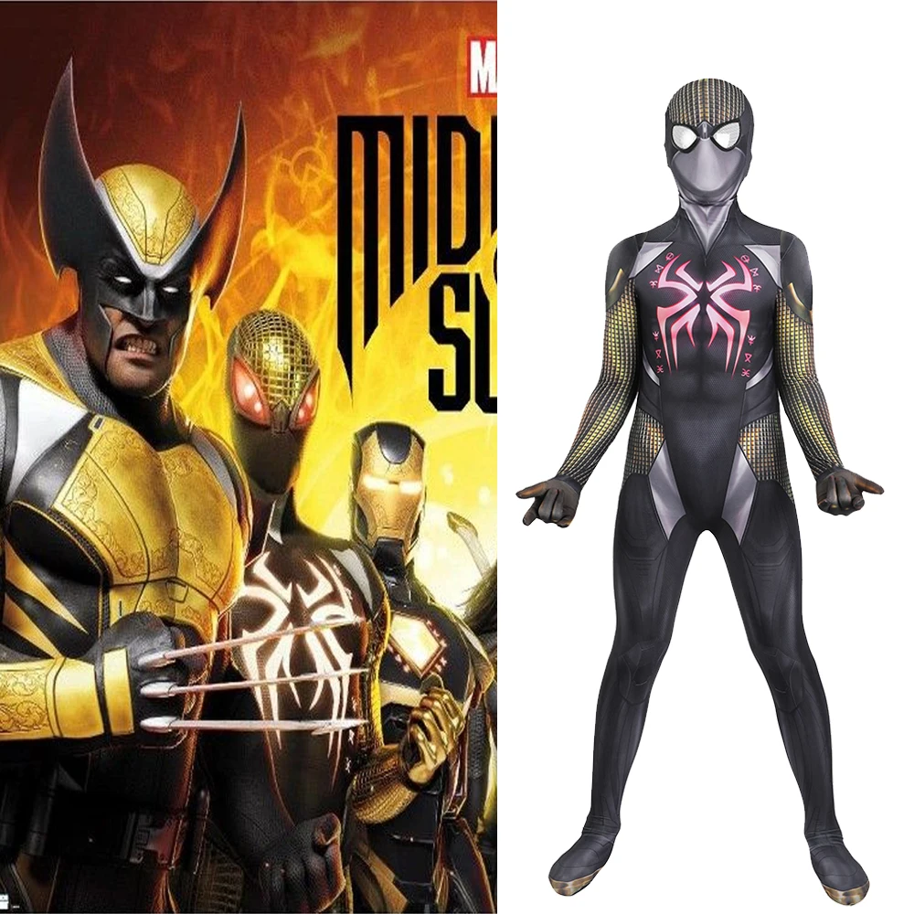 

Игра Marvels Midnight Suns, косплей для мальчиков, костюм полуночного Человека-паука с 3D принтом, костюм из спандекса на Хэллоуин, Zenzai 3-10 лет, Chindren