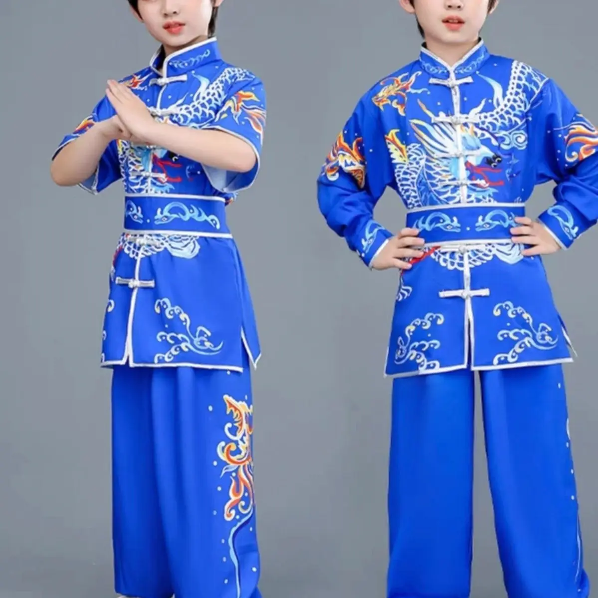 مجموعة فنون الدفاع عن النفس الصينية التقليدية تاي تشي وشو الكونغ فو لعام 2024 بدلة أداء عتيقة بدلة الكونغ فو المطبوعة على شكل تنين #3