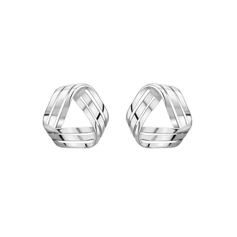 Twist Fold Triangle Stud Earrings for Women Silver Color Hollow Out Metal Mini Earrings Fashion Girls Small Jewelry Gift
