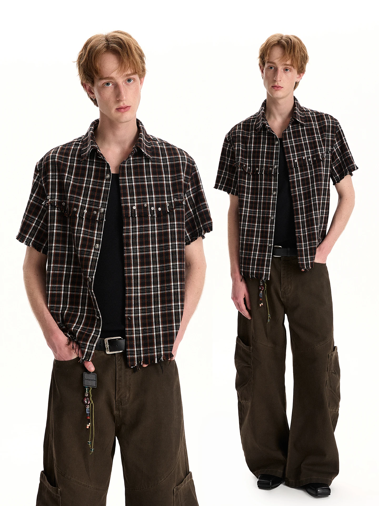

a PUEE American Retro Millennium Plaid Ruffle ort Sve irt Boxy ort Versatile Commute T-irt Top for Youth Cotton Blend