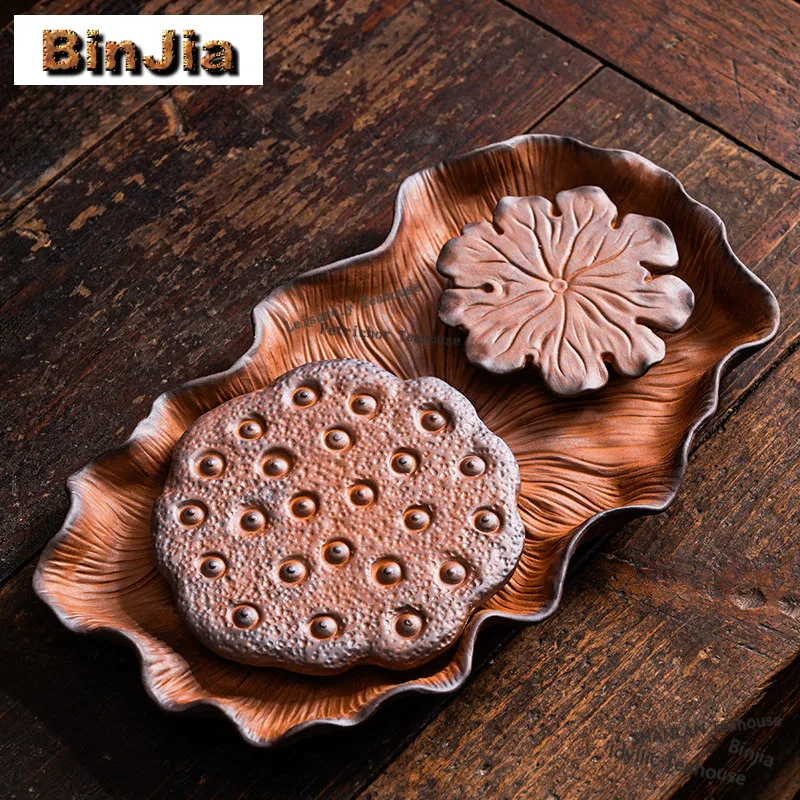 

Old Rock Clay Coarse Pottery Pot Bearing Holder Teacup Anti-scald Mat Dry Bubble Table Tea Tray Coasters Drinkware Ornaments