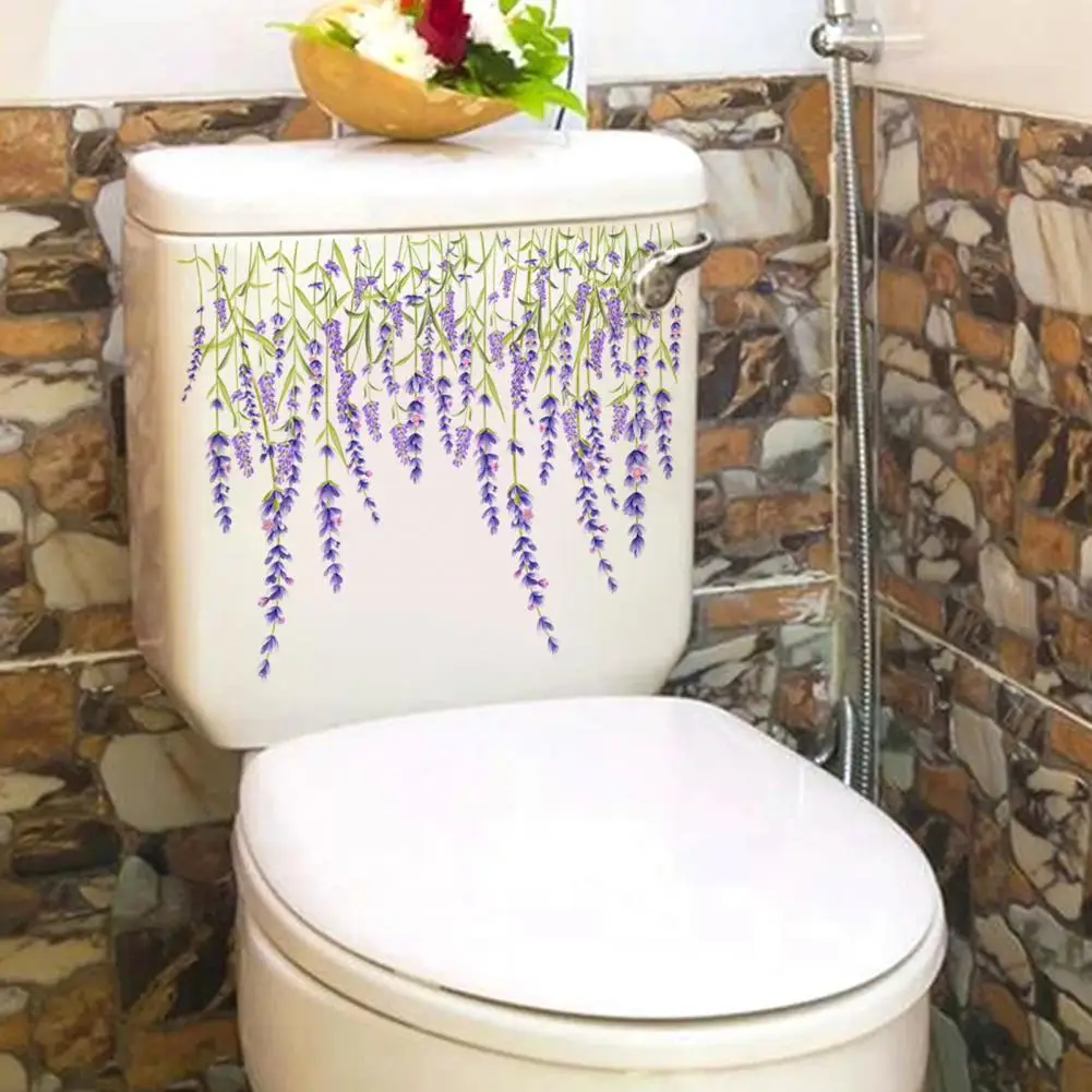 Lavender Flower Toilet Sticker Removable Self-adhesive Waterproof PVC Bathroom Wall Art Decoration Decal Home Supplies