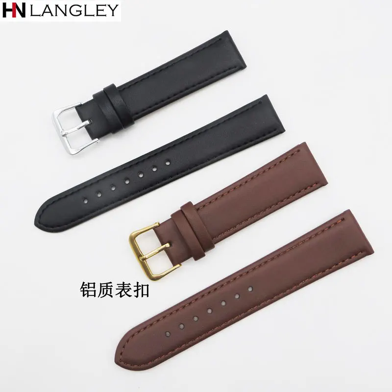 Universal Leather Bands Black&Brown Watch Strap 12/14/16/18/20/22/24 Mm Width PU Leather Watch Accessories Replacment Straps