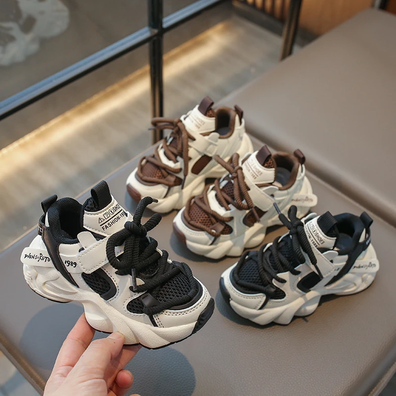 2026 Kids Running Sneaker Style Boys' and Girls' Casual Sports Shoes Soft Color Matching Lace-Up Soft Breathable Mesh Non-Slip