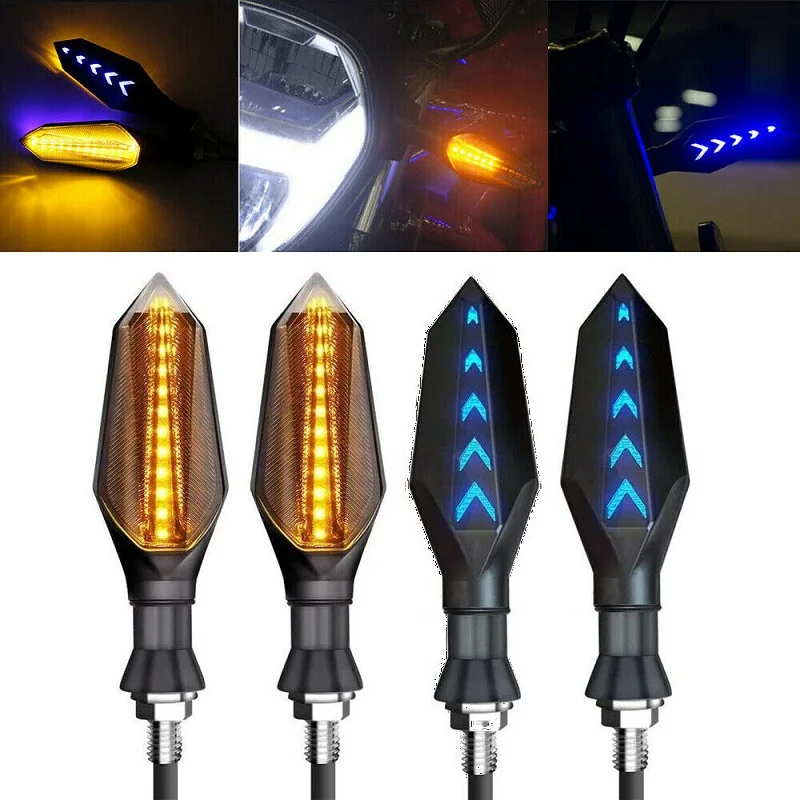 

4Pcs Motorcycle Universal Turn Signal Lamps LED Amber Blue Indicator Lights Driving Blinker Lamp Motorbike Running Braking Light