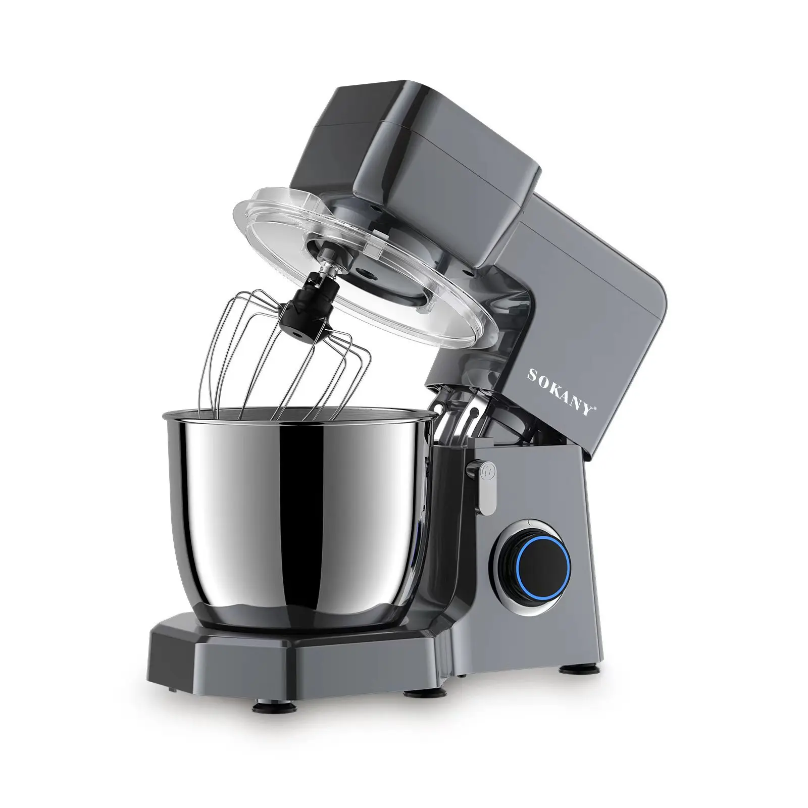 Houselin Electric Stand Mixer, 6.5L, Dough Hook, Flat Mixer Attachment, Splash Guard 7 Speed, with Whisk,Grey,1500W