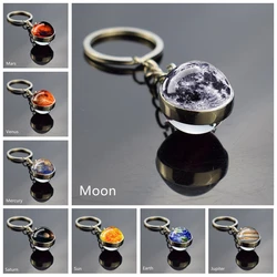 Solar System Moon Earth Saturn Glass Ball Keychain Galaxy Nebula Space Keyring Fashion Car Key Chain Planet Jewelry