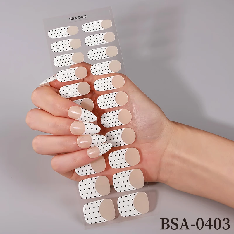 22Tips Summer Polka Dot UV-Free Gel Nail Stickers French Full Cover Self Adhesive Gel Polish Nail Strips DIY Manicure Decoration