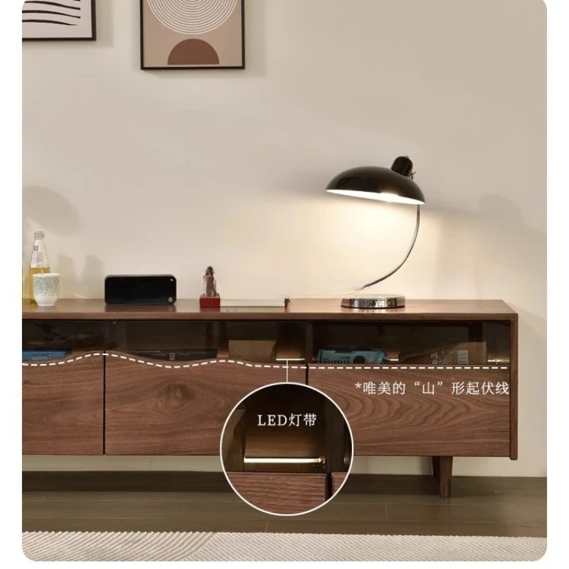 LXY black walnut TV cabinet combination solid wood audio-visual storage drawer cabinet