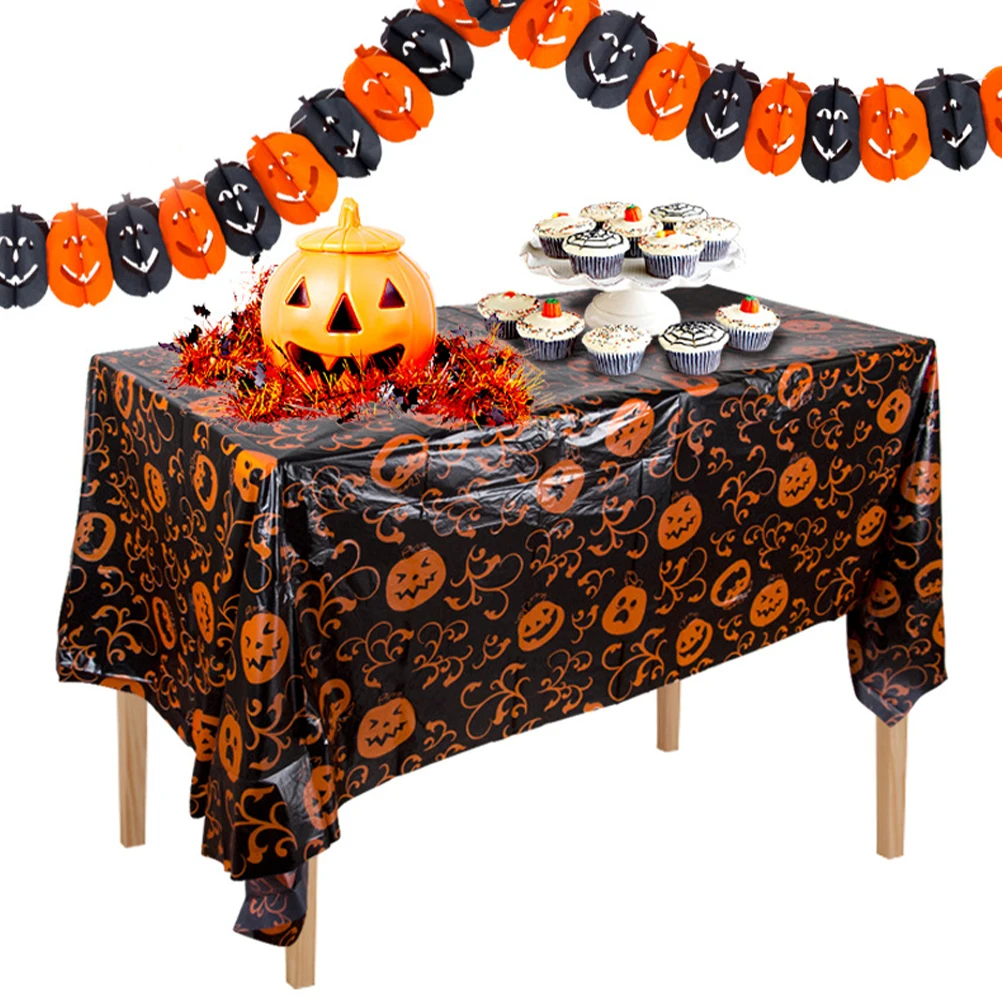 

2pcs Halloween Theme Pumpkin Tablecloth Decorative Table Cloth For Party Home Decoration Spill Resistant Foldable Table