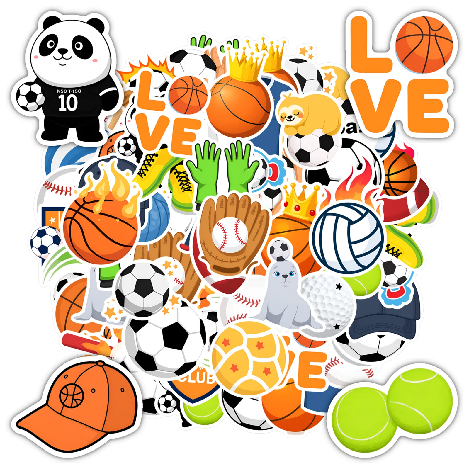35pcs-50pcs Cute Cartoon Stickers Playful Sports Stationery Stickers Animal Stickers For DIY Phone Laptop Scrapbook Bike Guitar