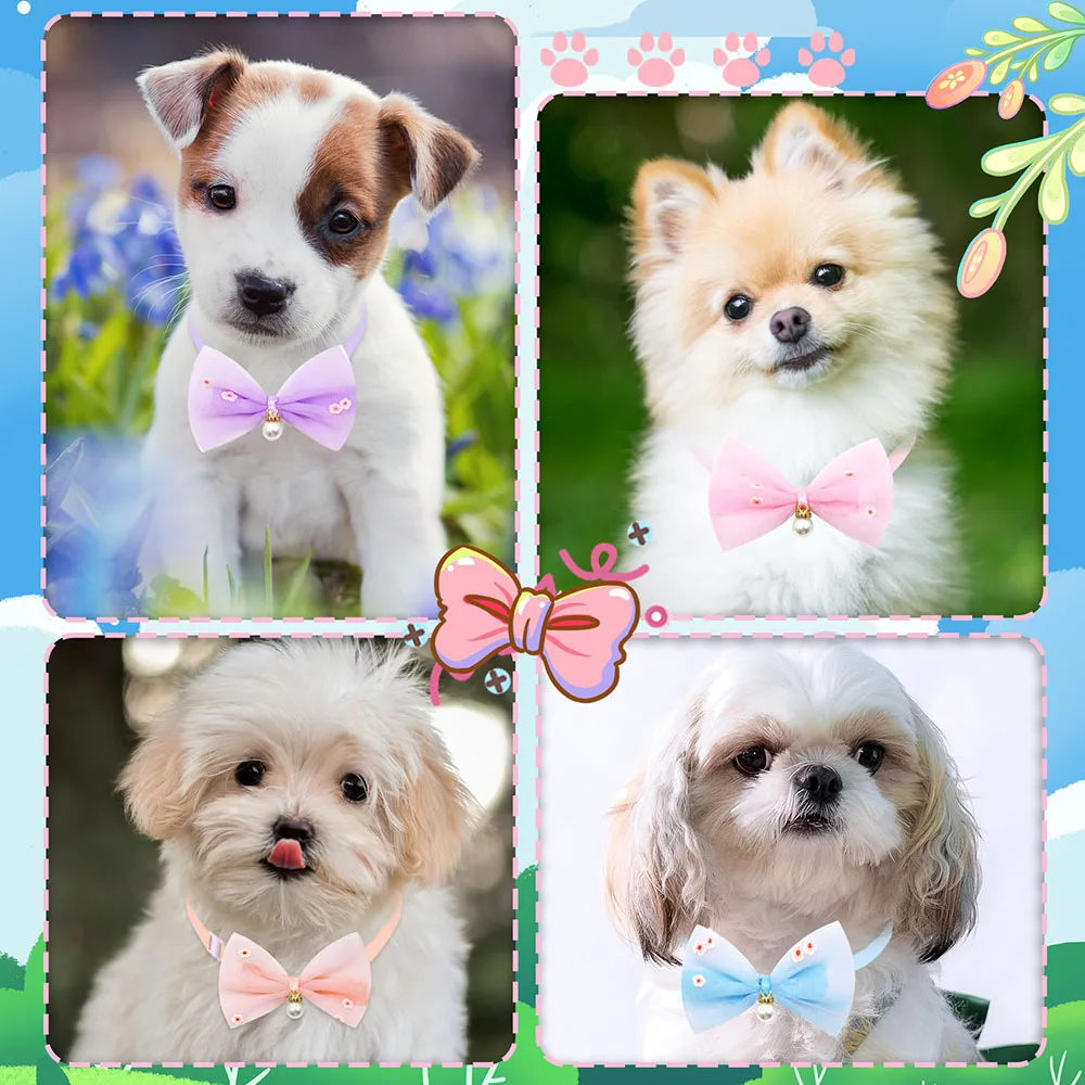 60pcs Spring Dog Bowties Cute Lace Pearl Bow Tie Neckties for Dogs Pets Adjustable Pet Grooming Dog Accessories For Small Dogs
