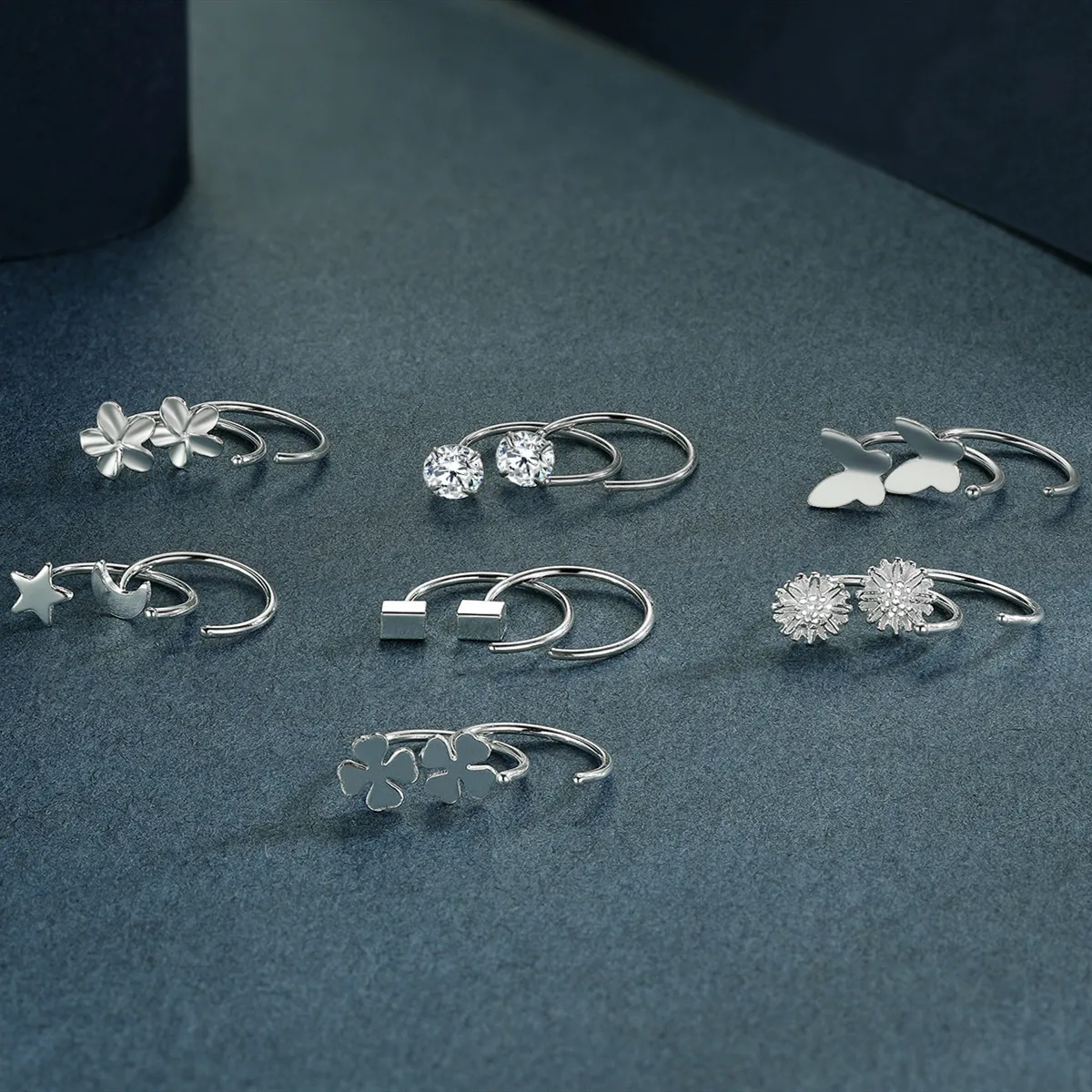 

QIBAOKU Retro S925 Sterling Silver Earrings for Women Heart-shaped Simple Style Temperament Light Luxury Brand Earring