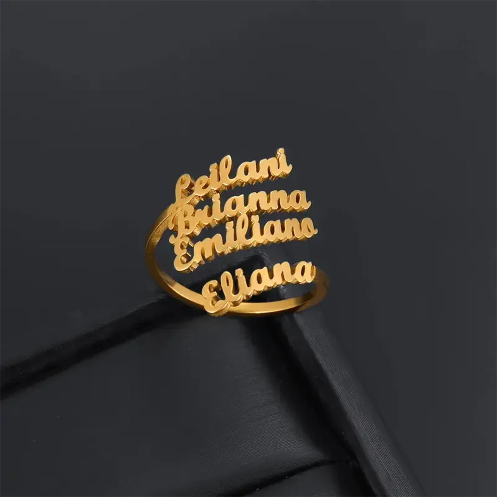 Custom Multiple Names Rings For Women Family Friends Personalized Fashion Name Stainless Steel Gold Color Jewelry Anillos Gifts