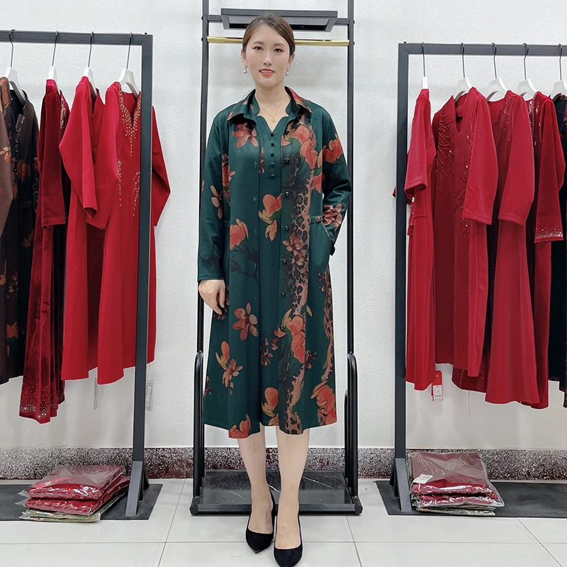 

plus Size plus Length Roman Cotton Silk Dr Two Piece Set Autumn New Sle Mom Coat Dr for Middle Aged Women