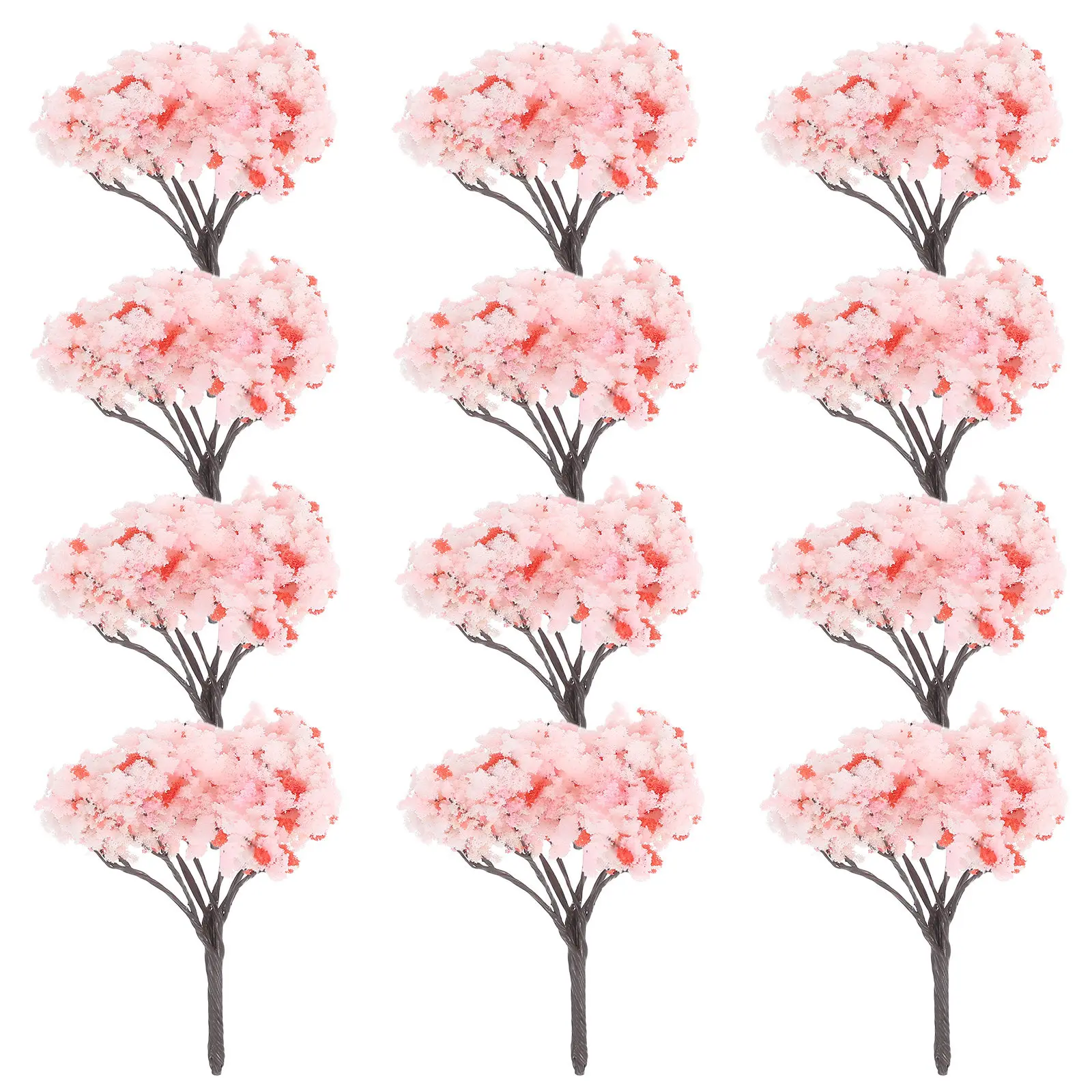 12Pcs Miniature Cherry Blossom Trees Simulation Small Lifelike Fake Mini Plant for Micro Landscape Diorama Craft Scene Supplies
