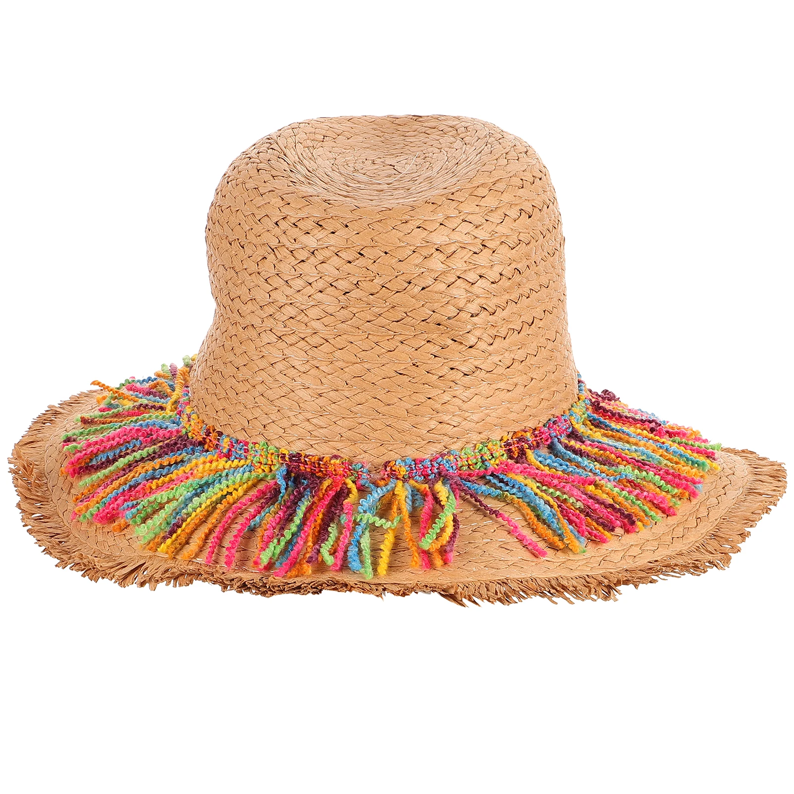 

Sun Hat Fedora with Tassels Casual Womans Beach Colorful Straw Hats for Women Mens