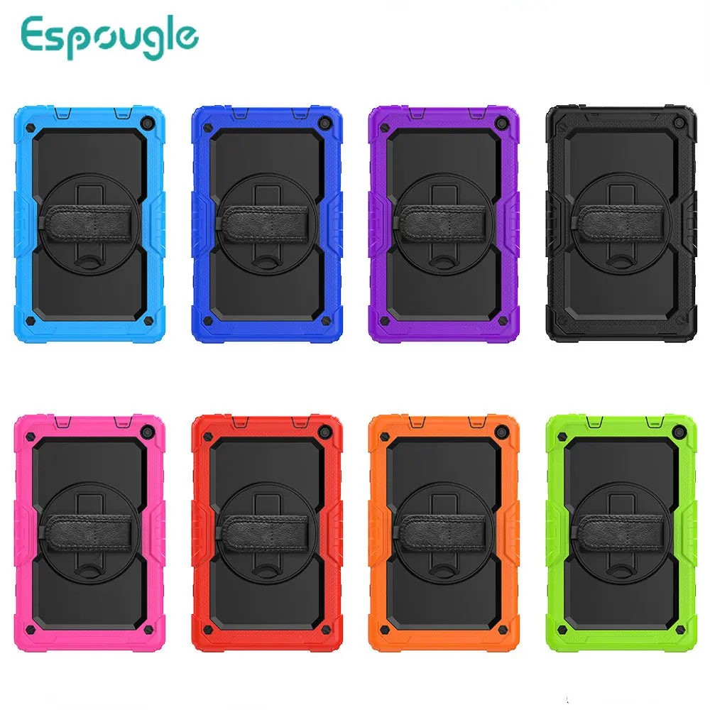 

Shockproof Case For Amazon Kindle Fire HD10 2019 HD 8 Plus 2020 360 Rotation Tablet Kickstand Silicon Cover With Shoulder Strap