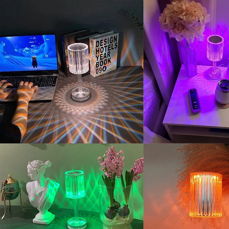 Lâmpada De Mesa De Cristal De Diamante, Lâmpada De Atmosfera Romântica, Luz Noturna De Toque, Quarto Recarregável, USB, Presente De Férias