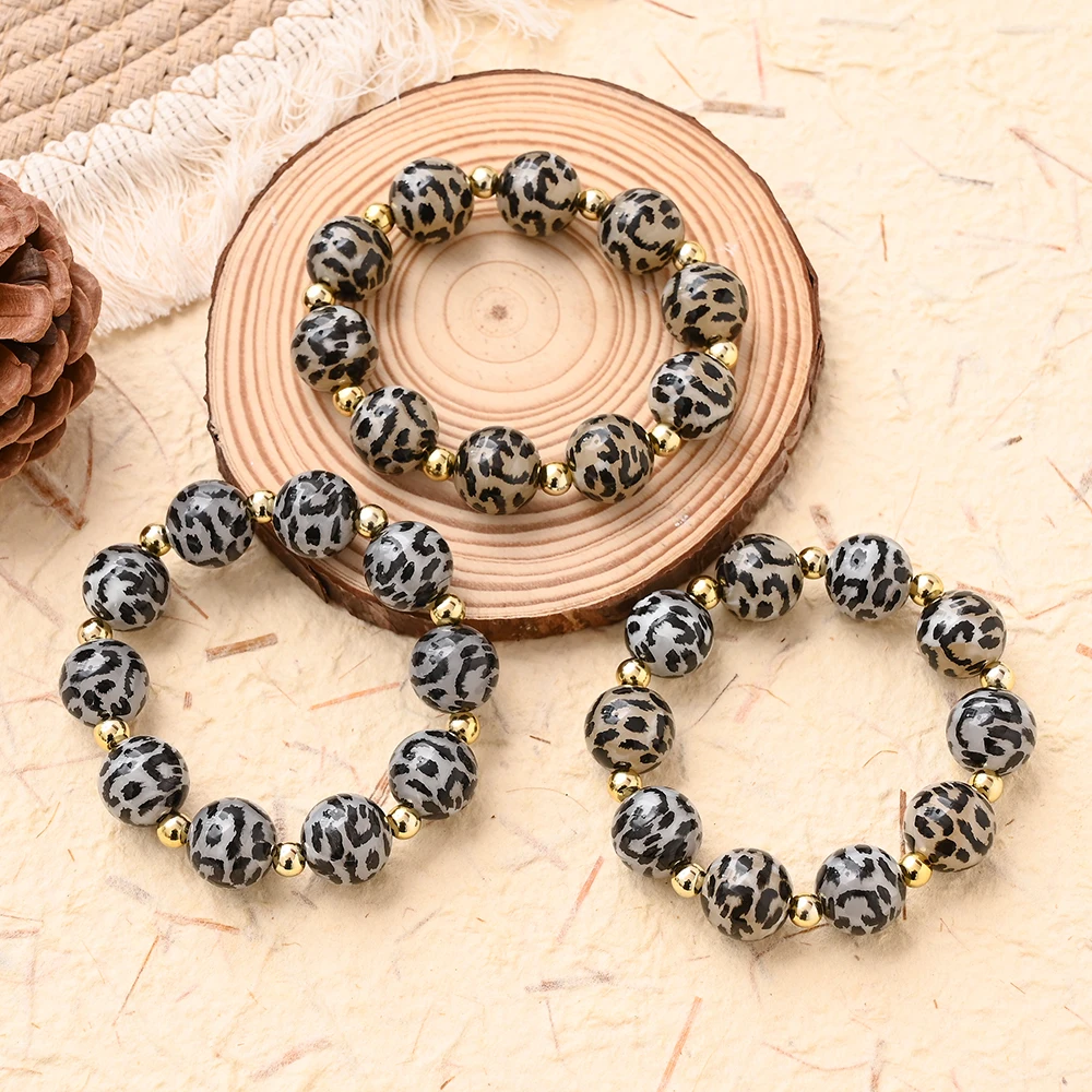 New Leopard Print Acrylic Elastic Bracelet for Women Trendy Stackable Handmade Bangles Bracelet Jewelry Gifts