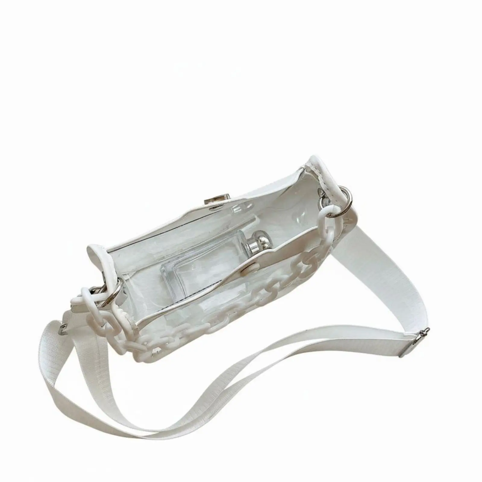 Waterproof PVC Women Crossbody Bag Clear Transparent Purse with Macaron Trim Chain Strap for Concert Festival