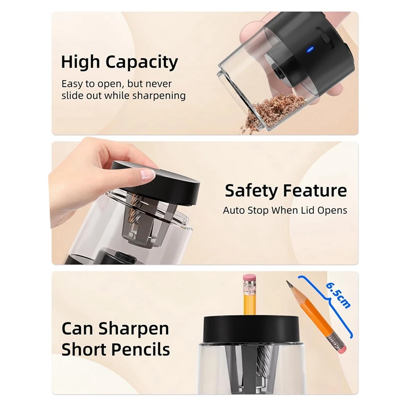 

Electric Pencil Sharpener, Automatic Pencil Sharpeners Kids BlackJAS