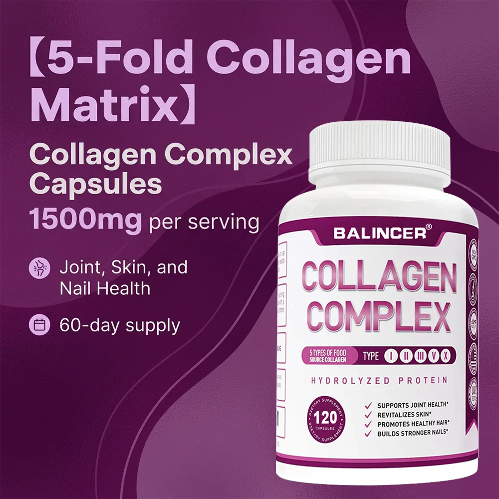 Multi Collagen Capsules, Support Skin Brightening, Anti-Aging, Hair Nail Strength, Joint, Cardiovascular & Gut Digestive Health