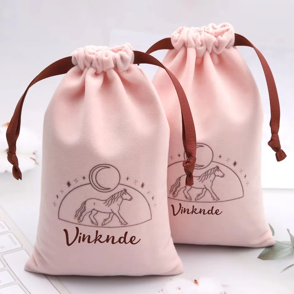 

Персонализированный логотип, розовый бархатный мешочек для ювелирных изделий, подарочная упаковка для конфет на шнурке, сумка для свадьбы, дня рождения, Рождества, детского душа