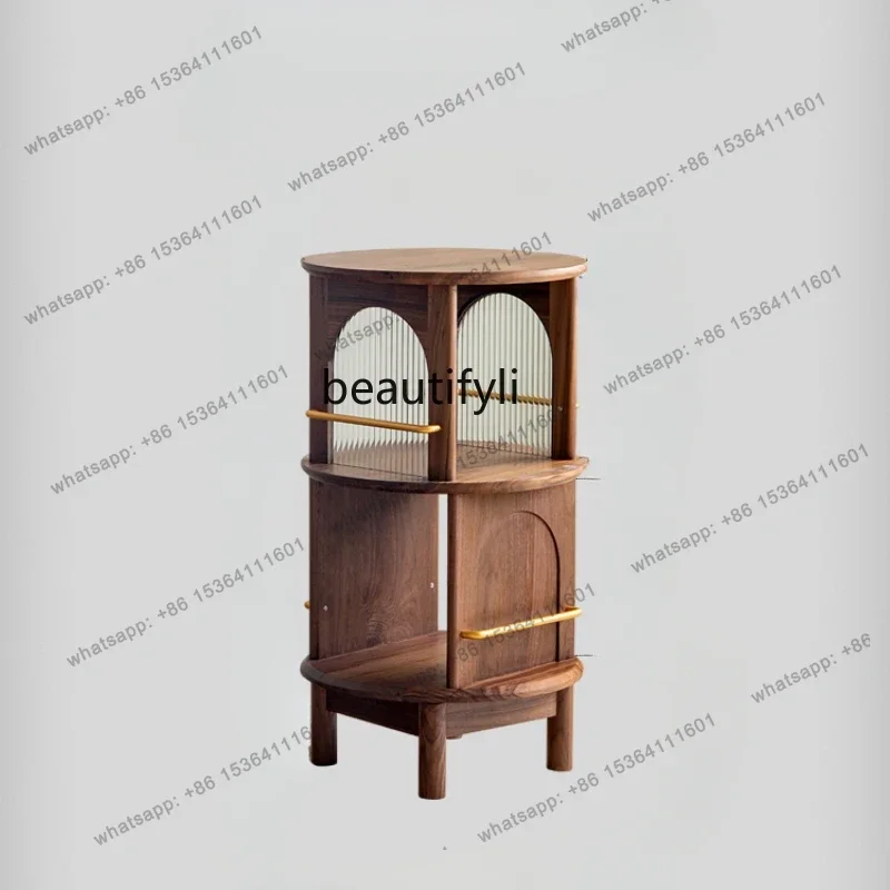

13Nordic Solid Wood Rotating Bookshelf Japanese Style Black Walnut Wooden Display Stand Living