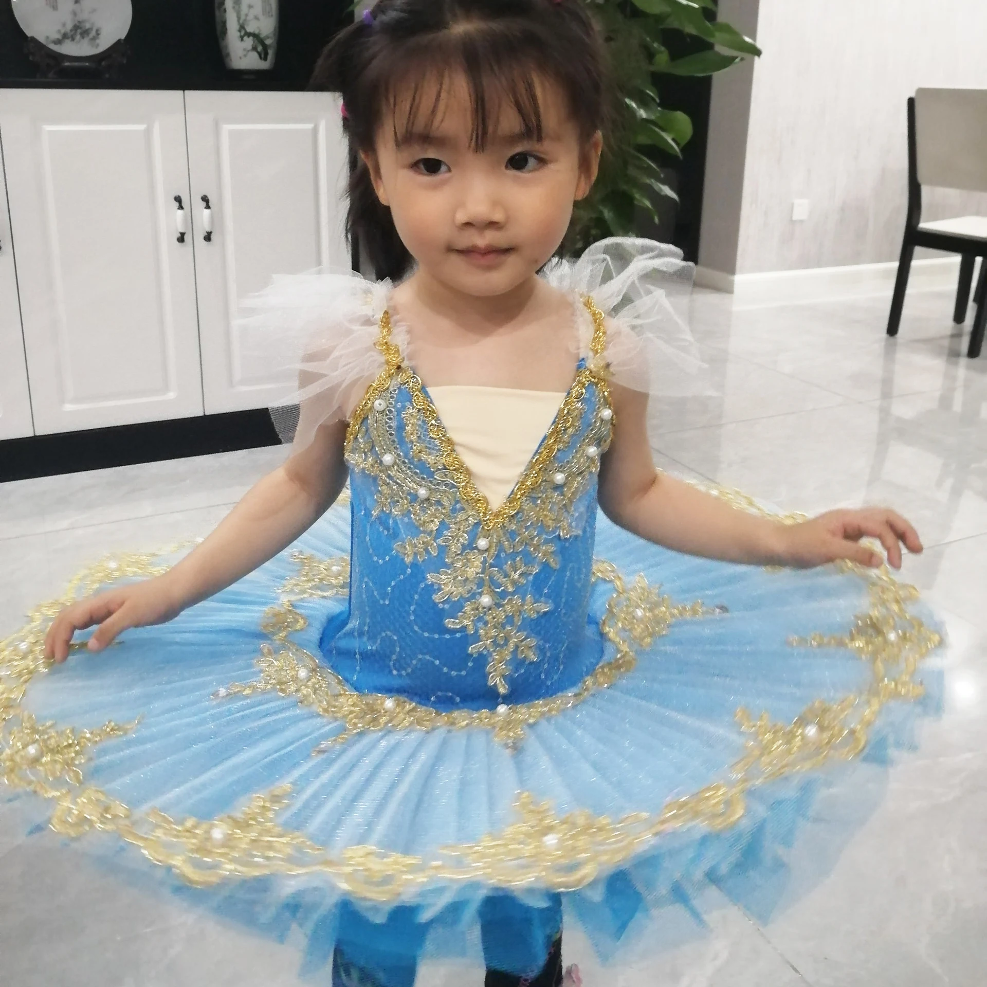 Professional Ballet Tutu Girl Kids Child Blue White Swan Lake Pancake Princess BALLERINA Party Dress Ballet Dance Costume