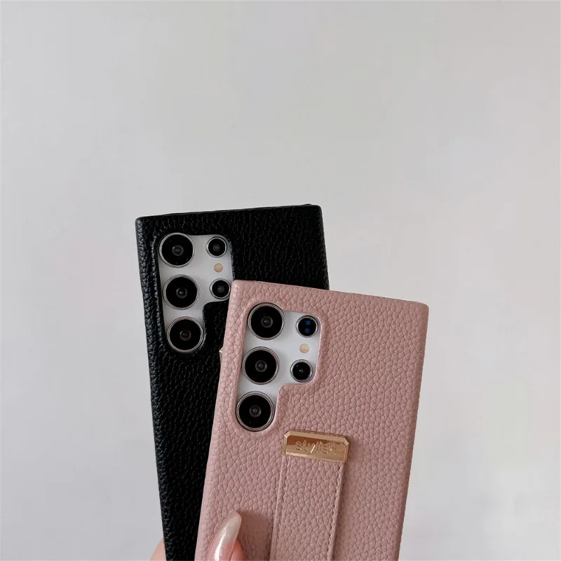 ليتشي الحبوب الملمس الجلود معصمه جراب هاتف لسامسونج غالاكسي S23 FE S24 S22 الترا زائد A14 A24 A33 A54 5G A05 PU يغطي