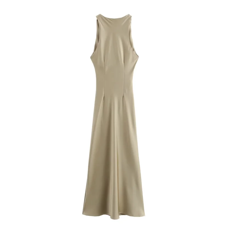 ETJ 2026 Elegantes Satin-Slip-Kleid für Damen Ärmellos mit Wasserfallausschnitt Figurbetontes Midikleid Vintage-Chic Partykleid Robe Femme Bekleidung – Detail 24