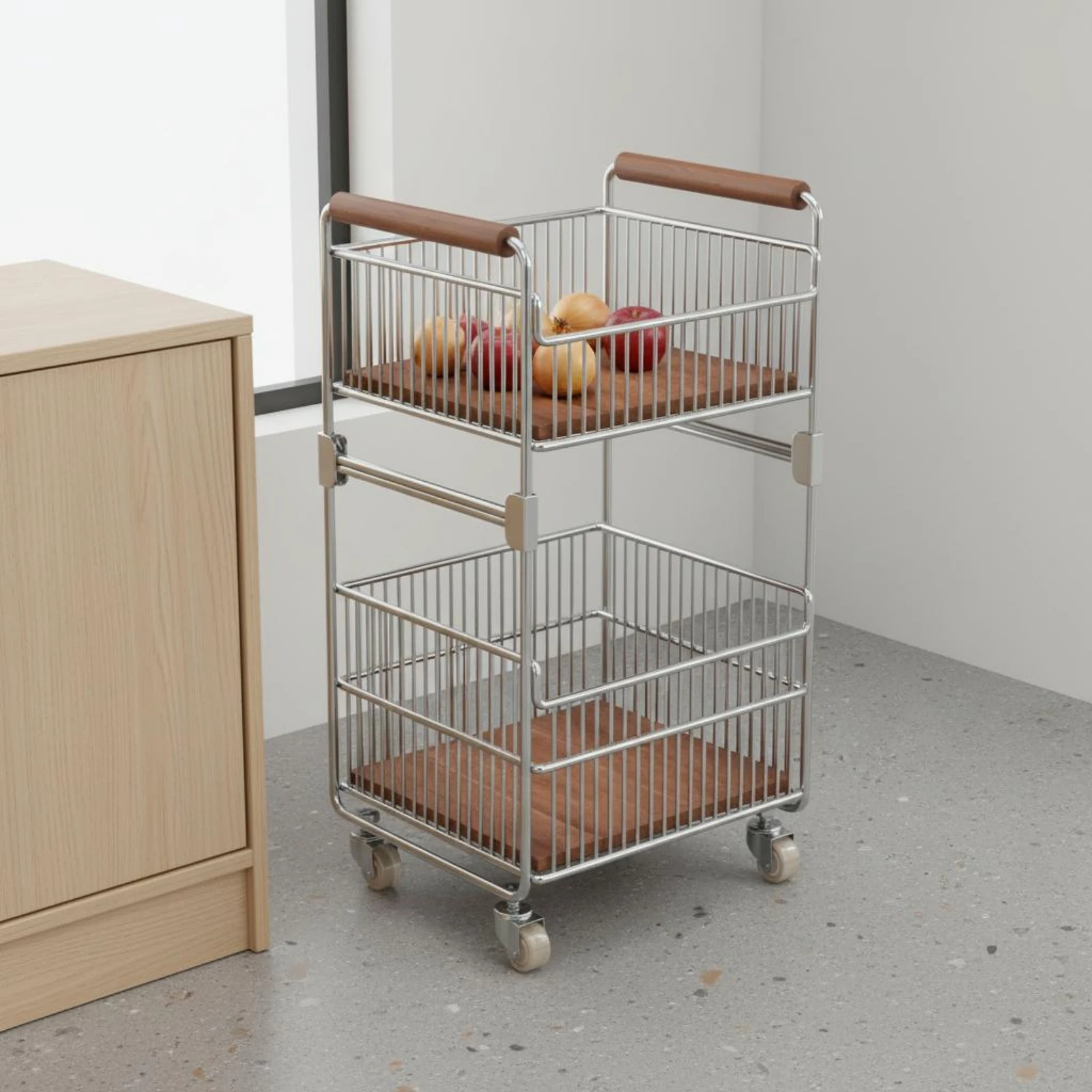 Tiered Laundry Trolley Layered Rolling Laundry Trolley Mobile Clothes Hamper Multi-Functional Household Storage Hollow Design