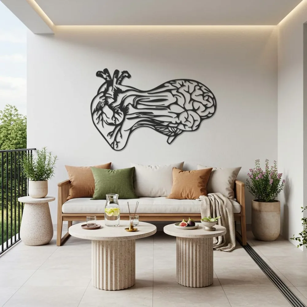 Décoration Murale Métallique Cœur Cerveau, Sculpture Anatomique en Fer, Art Mural Abstrait Moderne pour Café et Maison, Cadeau