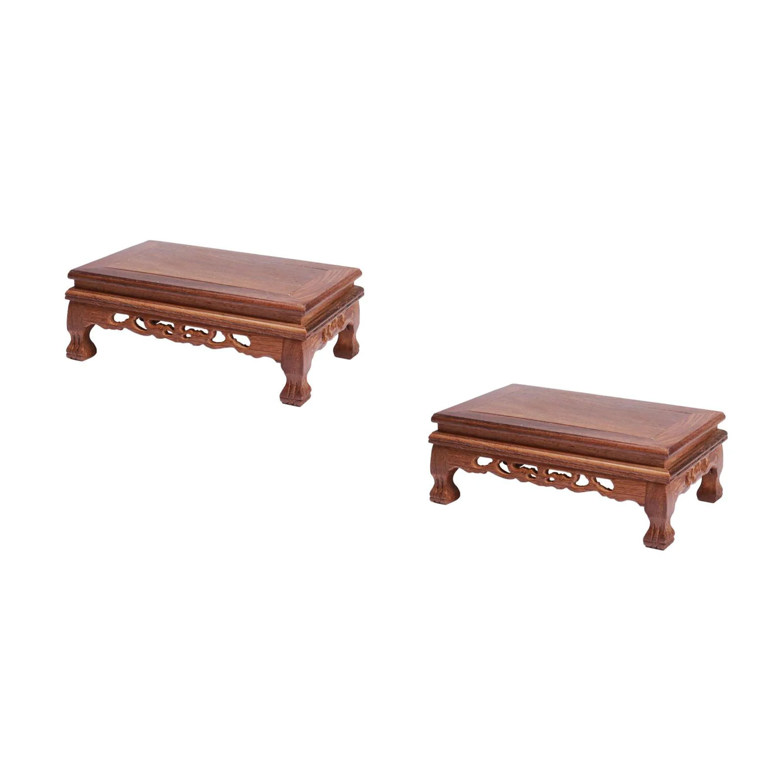 

2pcs Chinese Wood Display Stand Rectangular Shape Exquisite Carvings Rosewood Base Flower Vase Stand Stable Sturdy Multi Use