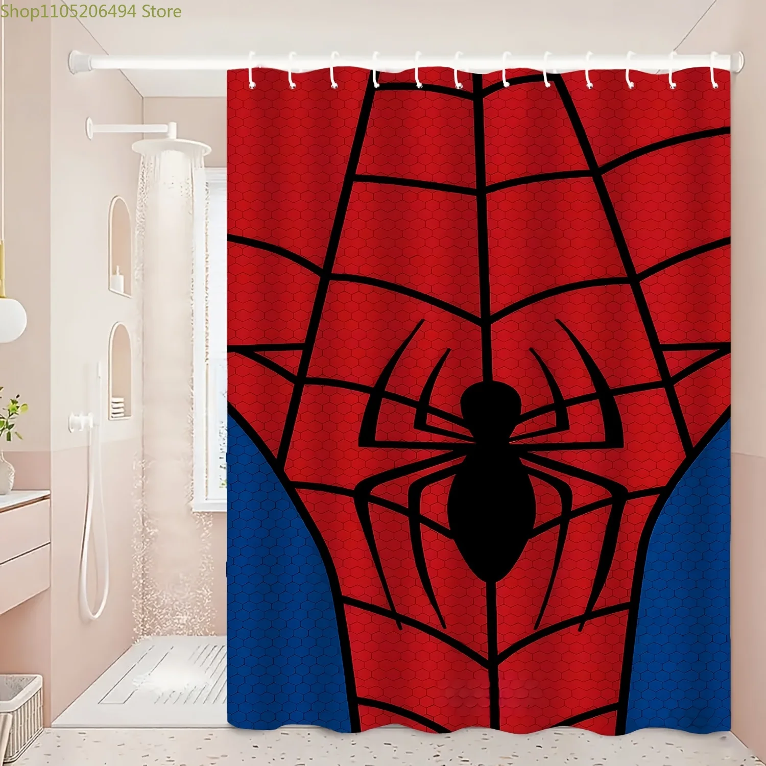 

Занавеска для душа с принтом в виде Человека-паука, изготовленная из прочной полиэстеровой ткани, подходит для уютных домашних ванных комнат и