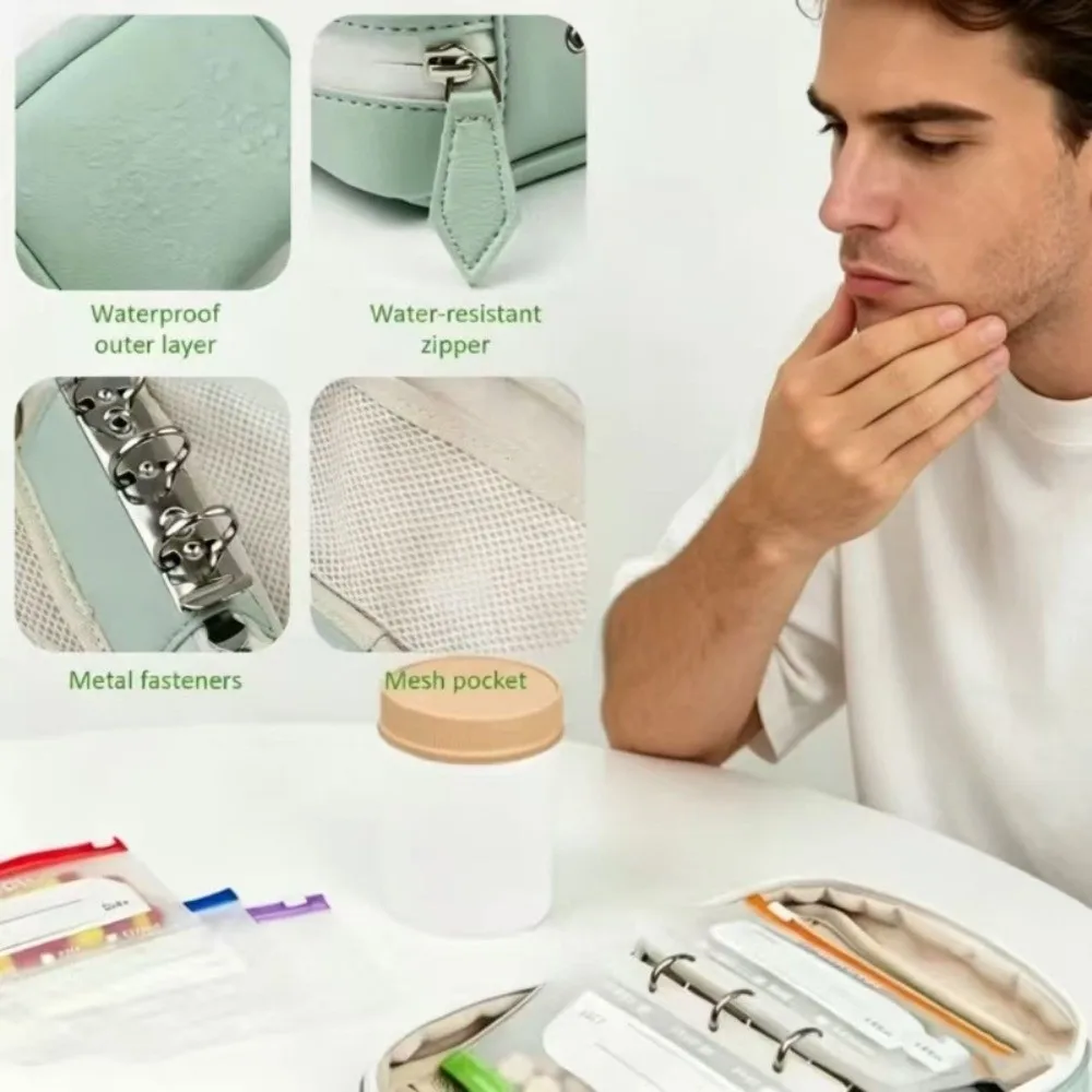 7/14pcs Portable Waterproof Pill Pouch Set Color-Coded Zippered Pouches 7-Day Pill Organizer PU Leather Leakproof