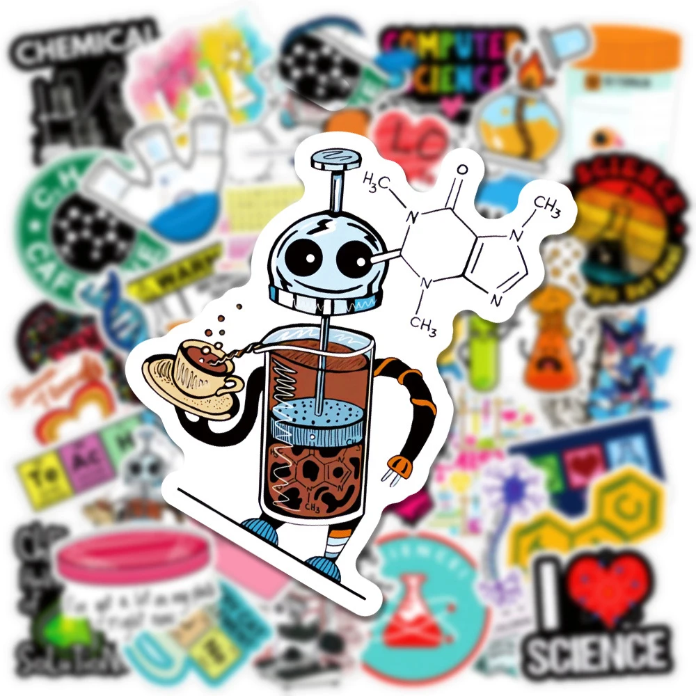 10/30/50pcs Cute Science Chemistry Biology Laboratory Cartoon Stickers Decals Kids Toys Laptop Guitar Phone Decoration Sticker