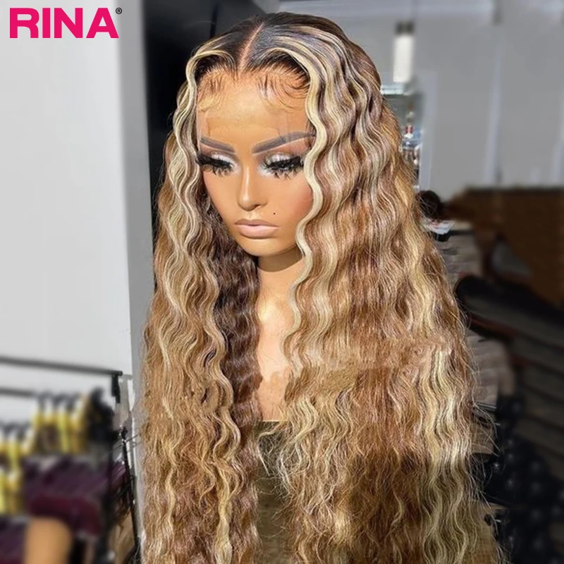 30 32 Inch Honey Blonde Color 13x4 Lace Front Wig Deep Wave Lace Front Wig For Women Pre plucked 4x4 Lace Closure Human Hair Wig