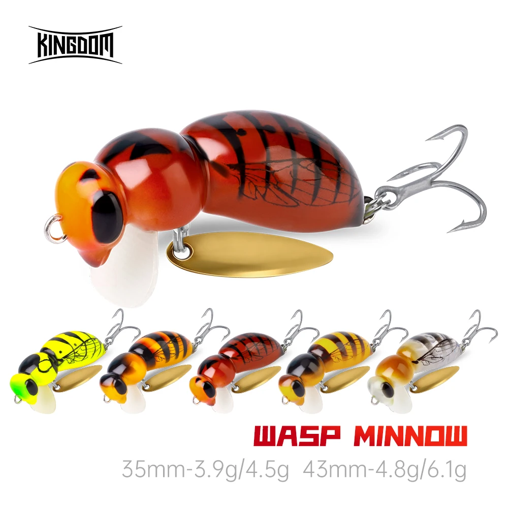 Señuelo Kingdom Wasp Minnow 35mm 3.9g 4.5g 43mm 4.8g 6.1g Flotante y de Hundimiento para Pesca de Lubina en Agua Dulce, Señuelo con Anzuelo Simple y Triple