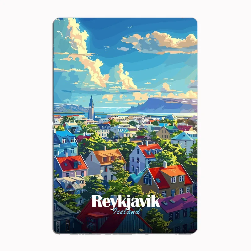 

Reykjavik Cityscape Travel City Poster Metal Sign Mural Plates Club Tin Home Decor Room Decoration Wall Decor