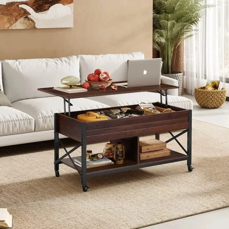 

Lift Top Coffee Table for Living Room,Coffee Table with Storage,Hidden Compartment and Metal Frame,Central Table with 4 Casters